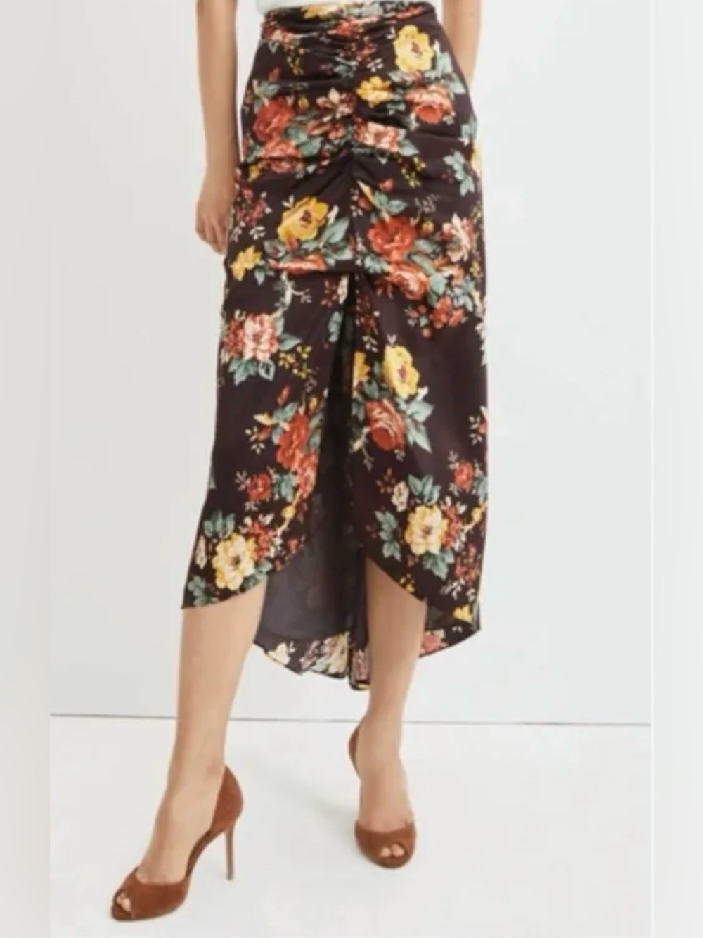Veronica Beard Pixie Silk Midi Skirt Floral Brown Size 2